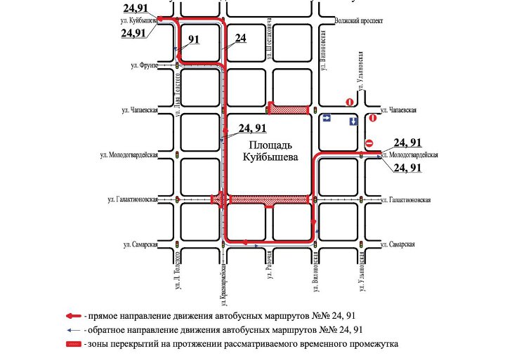 временная схема движения автобусов 24 и 91 в самаре